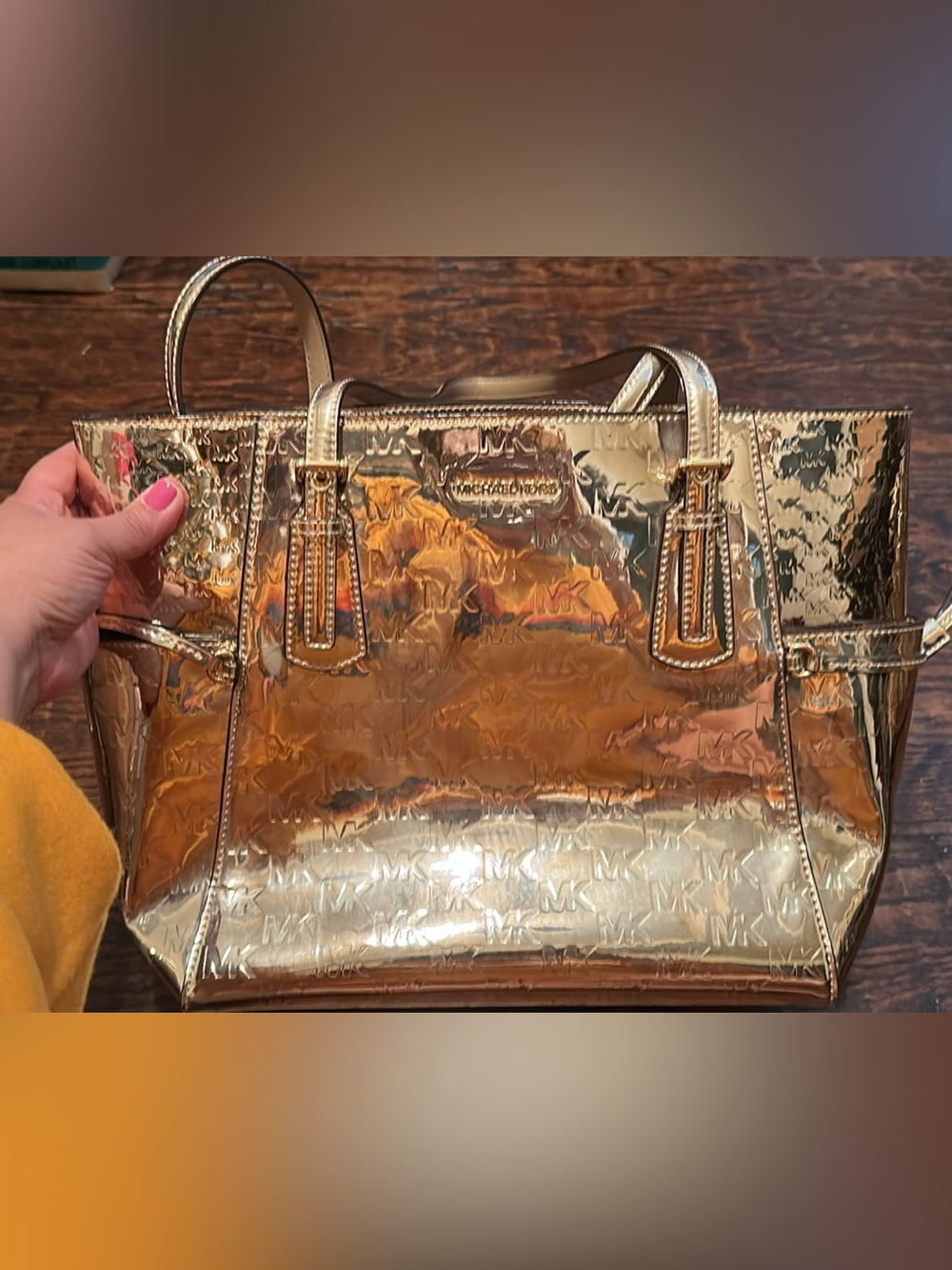 Michael Kors Shiny Gold Embossed Tote
